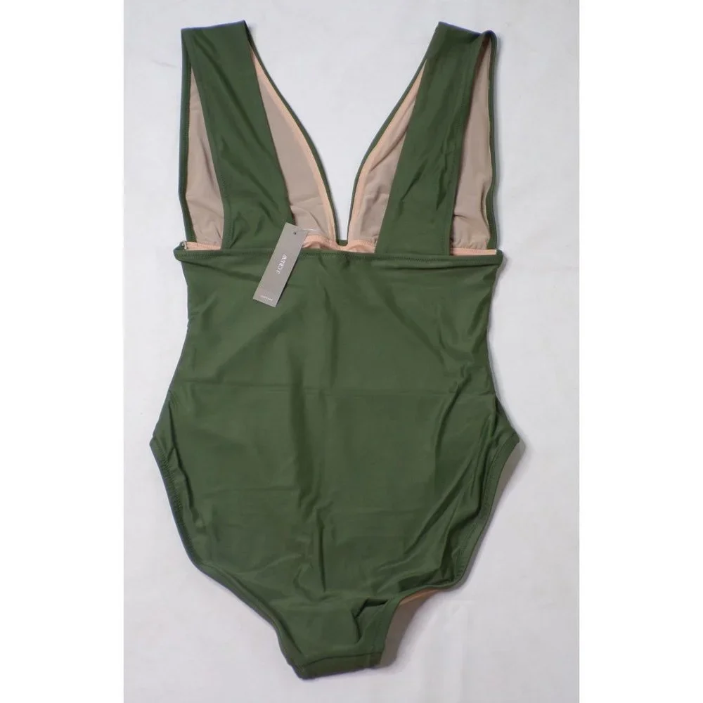 J CREW V-Neck Plunge One-Piece Swimsuit  Safari Green 14 NWT $98 - Picture 4 of 5
